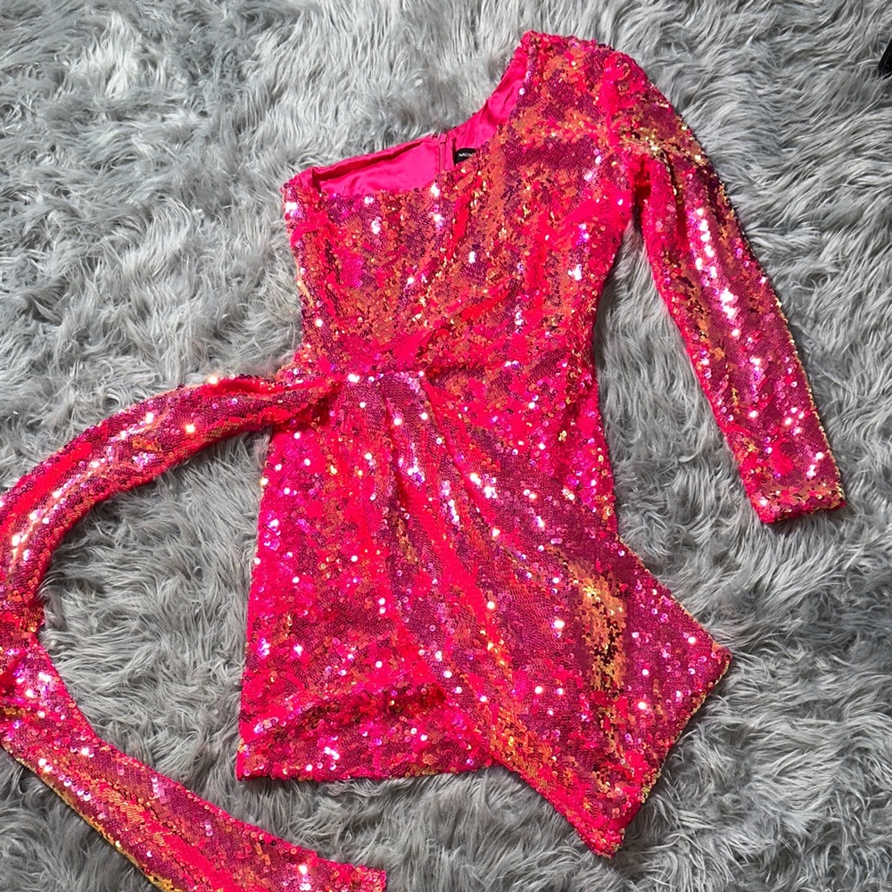 NADINE MERABI Vibrant Pink Sequin Dress